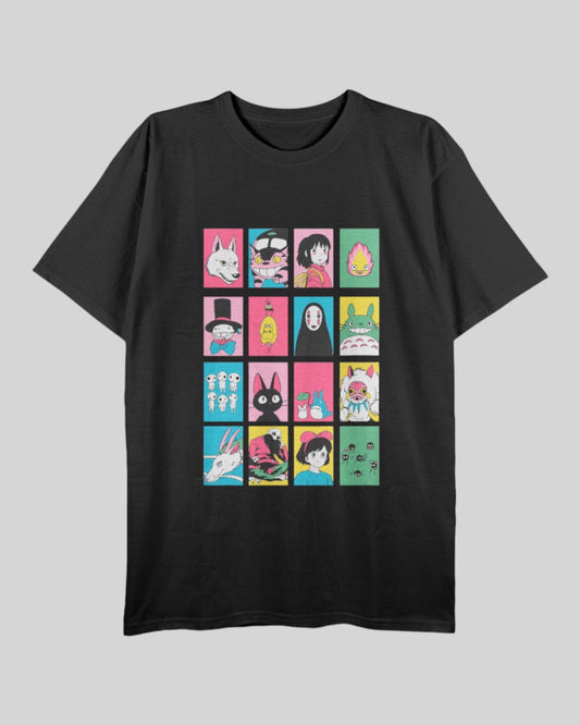 Camiseta Unisex Regular Size Negra Studio Ghibli